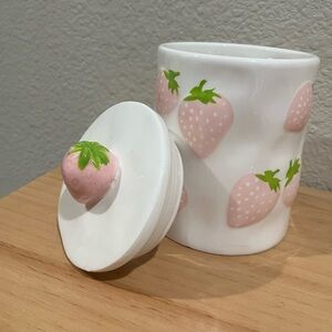 Pink ceramic strawberry jar with lid